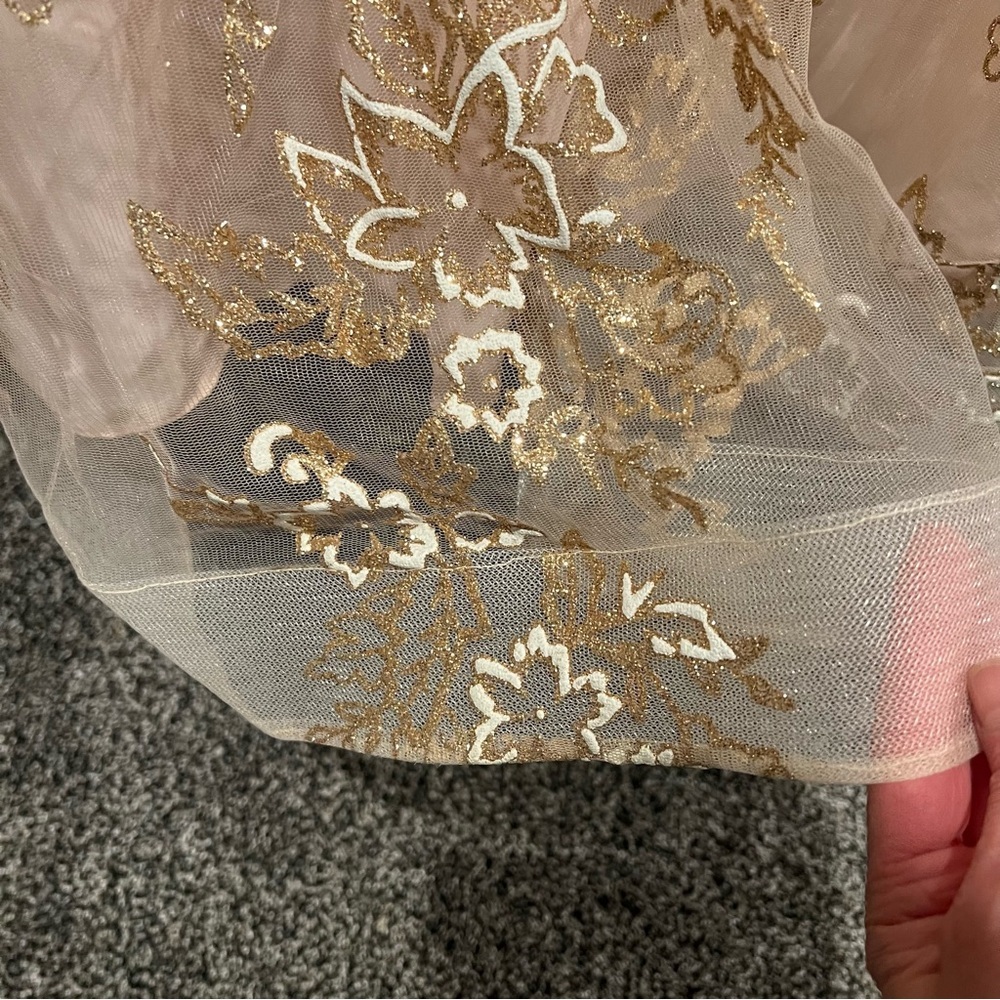 J'ADORE EVENING Blush Pink, White, Gold Evening Grad Prom Dress Floral Size 6 - Picture 9 of 16